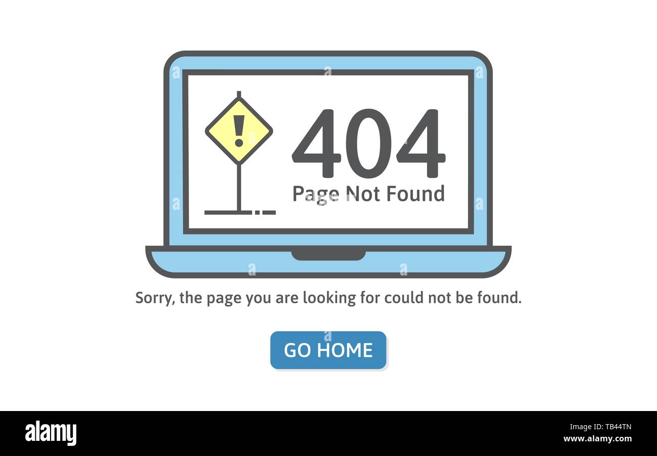 404 concept error line icon. Page not found error on blue laptop. Trendy line style vector illustration. Page is lost template. Stock Vector