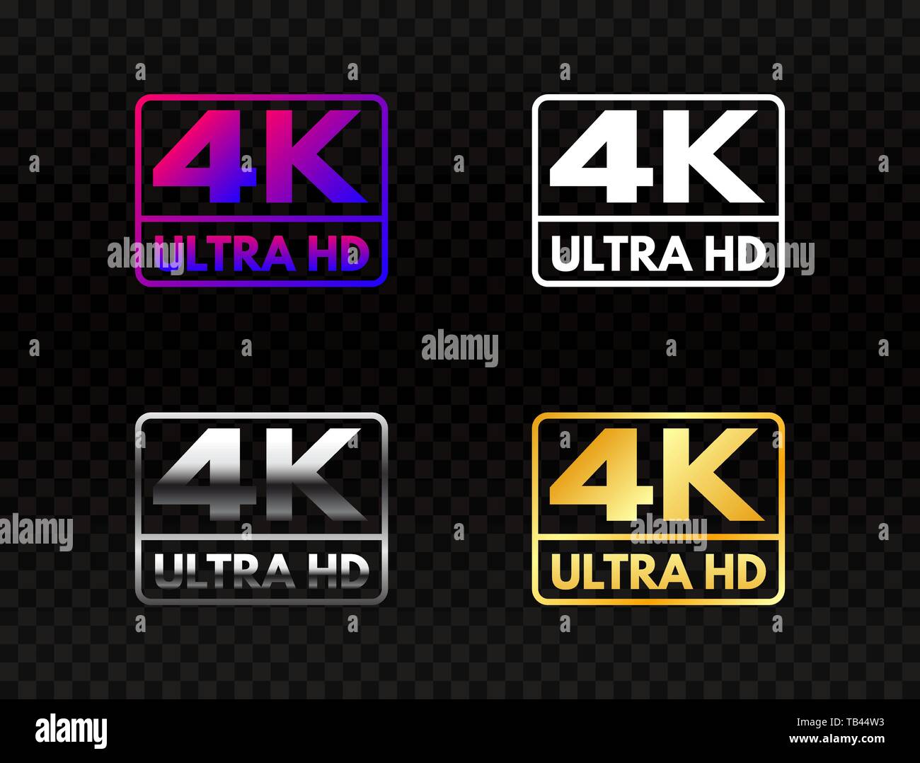 4K Ultra HD set on transparent background. High definition icon collection.  UHD symbol in gold and silver. 4K resolution color mark. Full HD video lab  Stock Vector Image & Art - Alamy