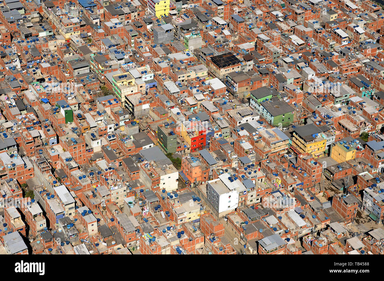 Aerial photo of the Favela of Rio das Pedras, located in the western zone of the city of Rio de Janeiro, Brazil Stock Photo