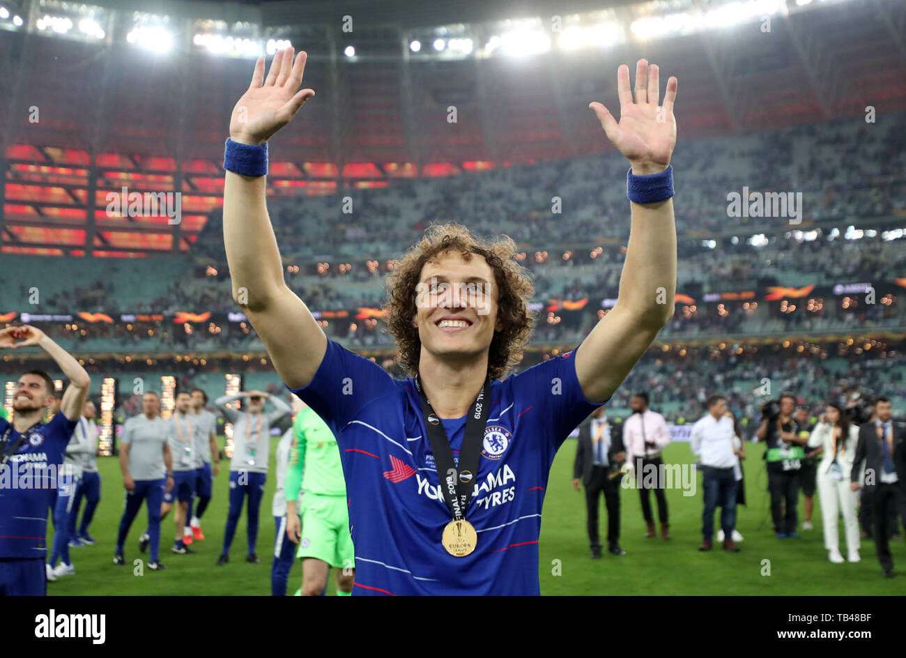 Chelsea S David Luiz Celebrates After Winning The Uefa Europa League Final At The Olympic Stadium Baku Azerbaijan Stock Photo Alamy