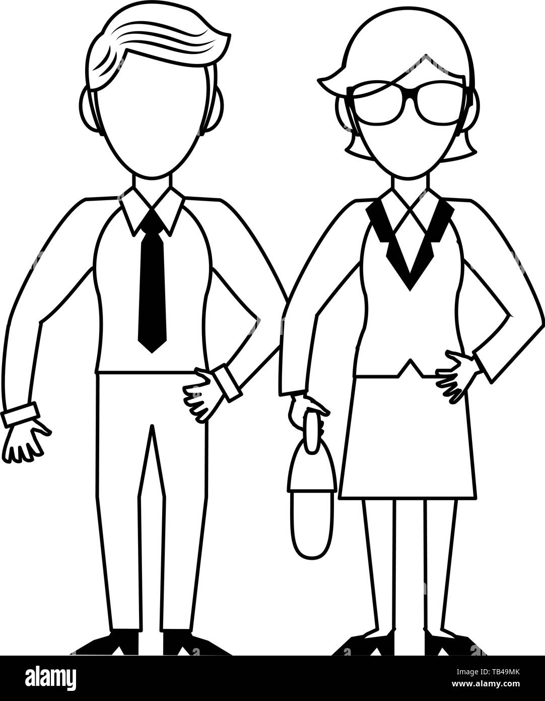 Executive business couple cartoon isolated in black and white Stock