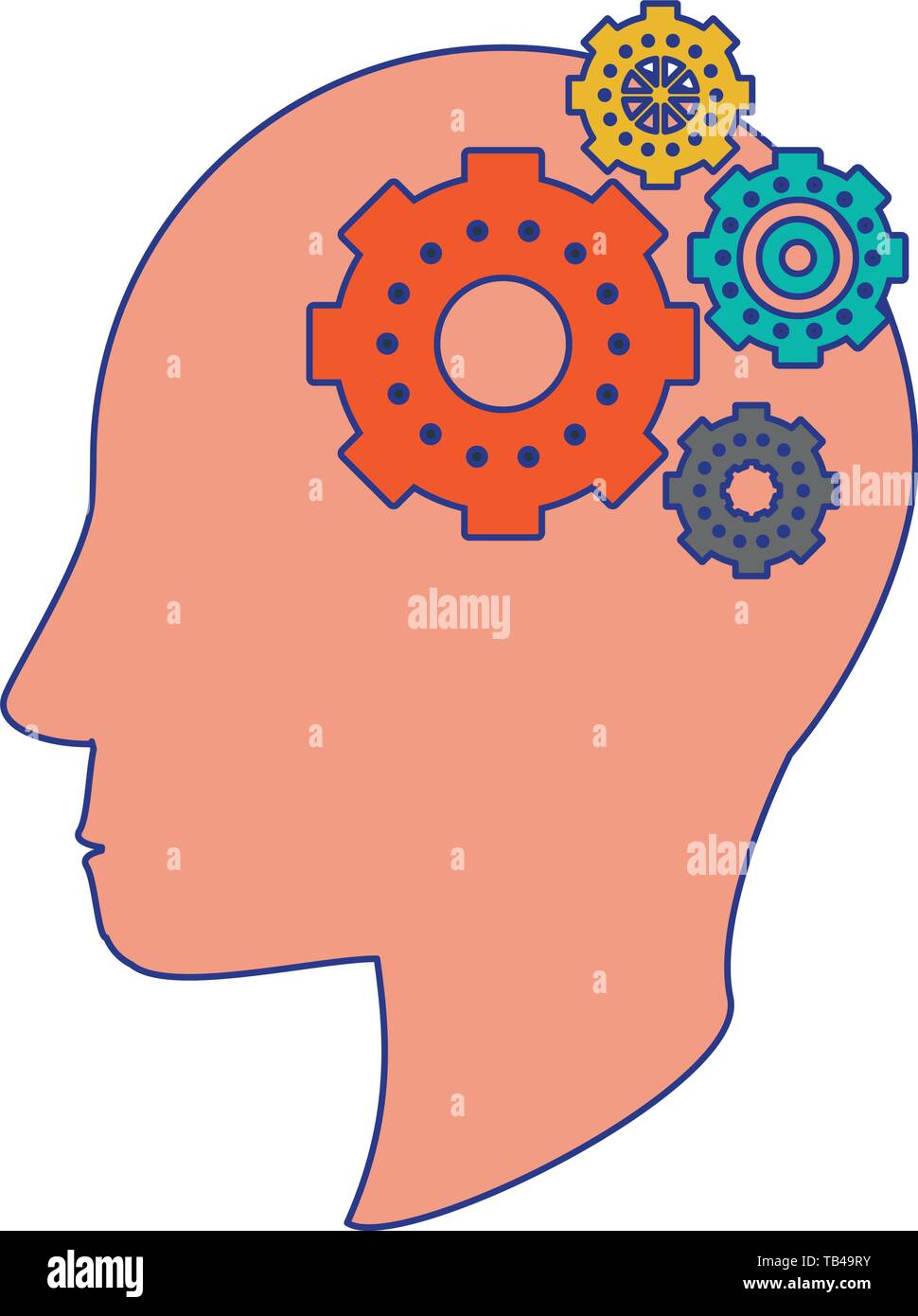 Human head silhouette with gears symbol blue lines Stock Vector Image ...