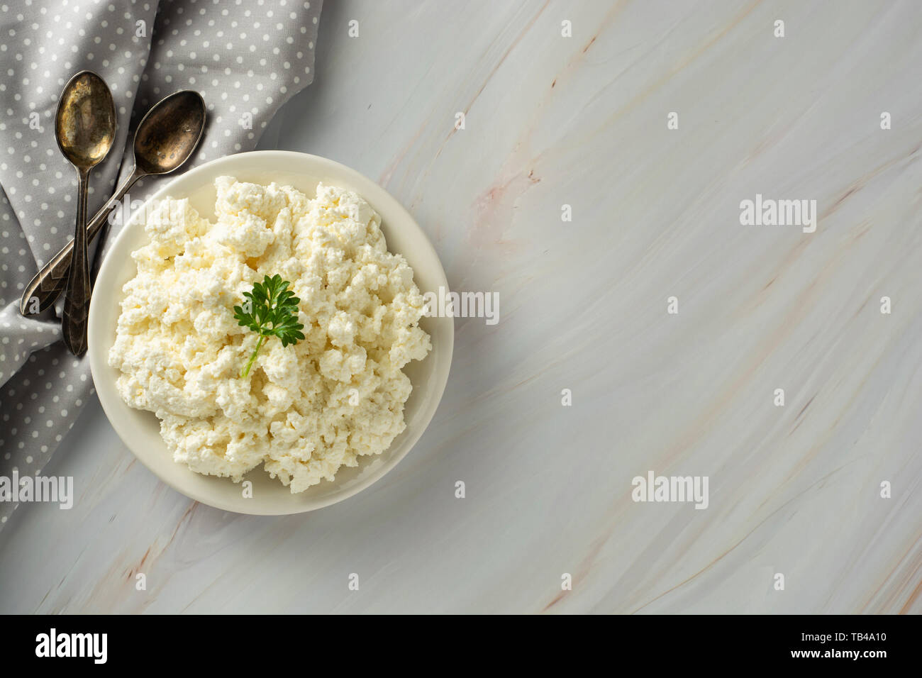 Cottage Cheese Isoalted On Light Marble Background Dairy