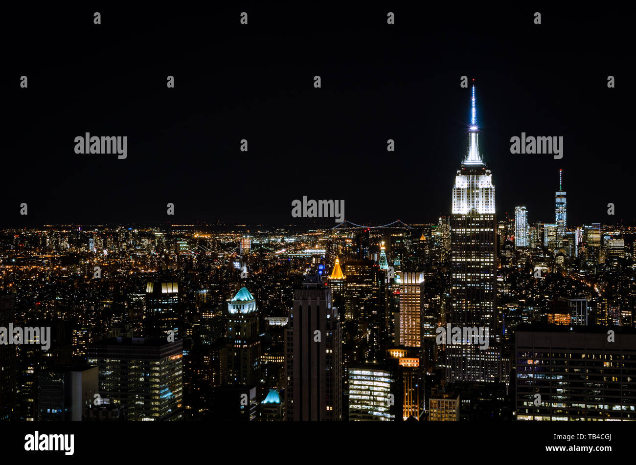 New York skyline at night Stock Photo