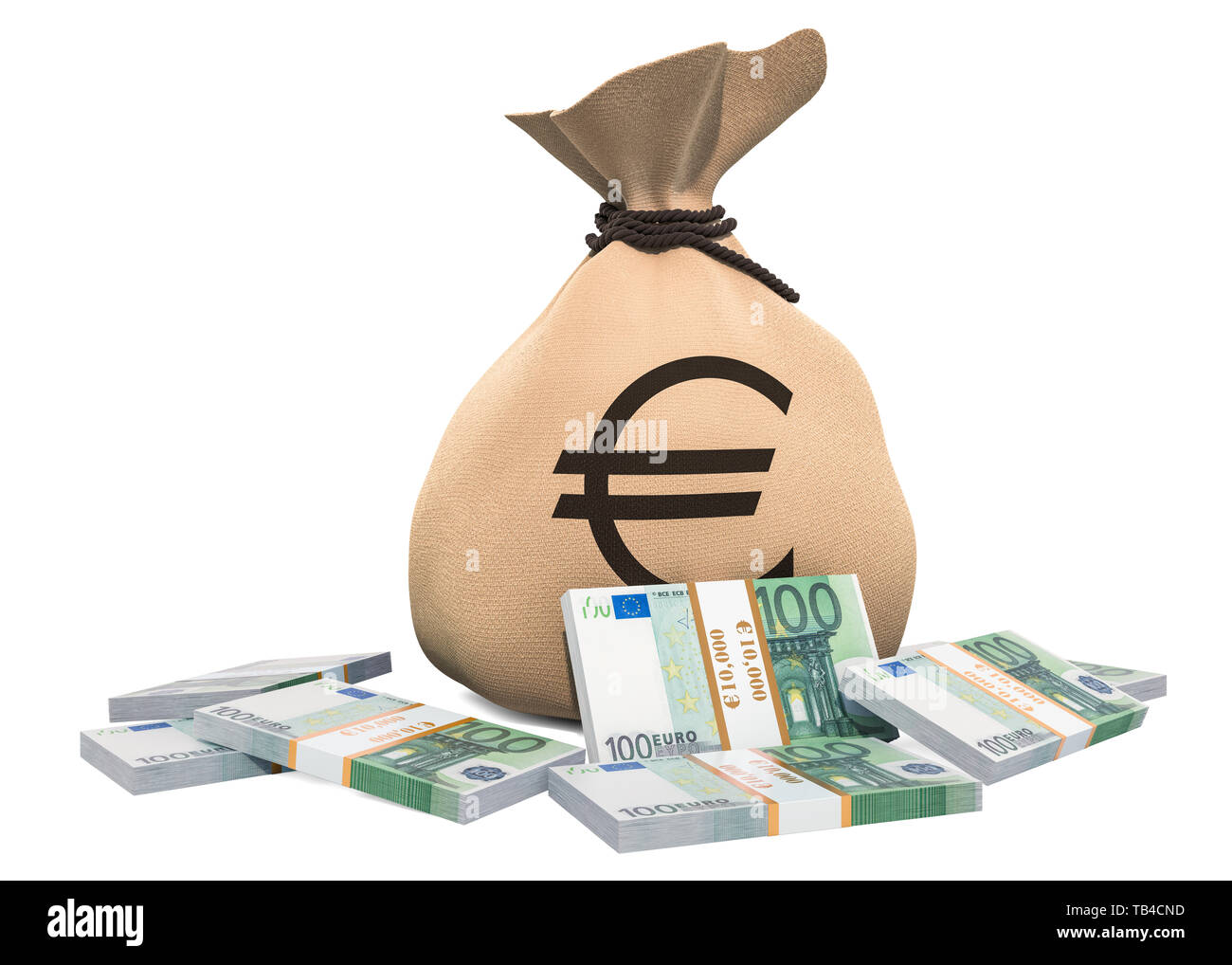 Money bag with euro packs, 3D rendering isolated on white background Stock  Photo - Alamy
