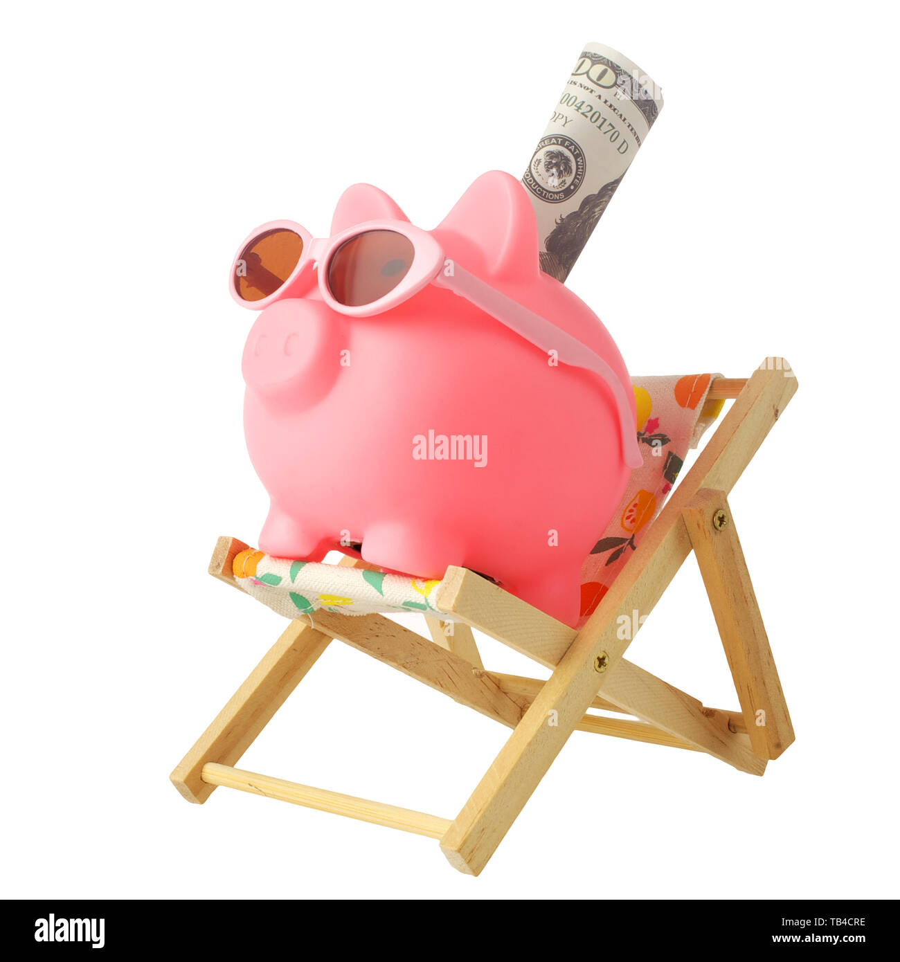 Piggy bank wearing retro sunglasses isolated on white background Stock Photo
