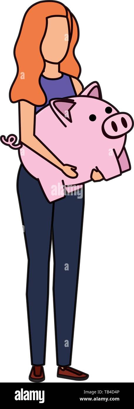 young woman lifting piggy savings character Stock Vector Image & Art ...