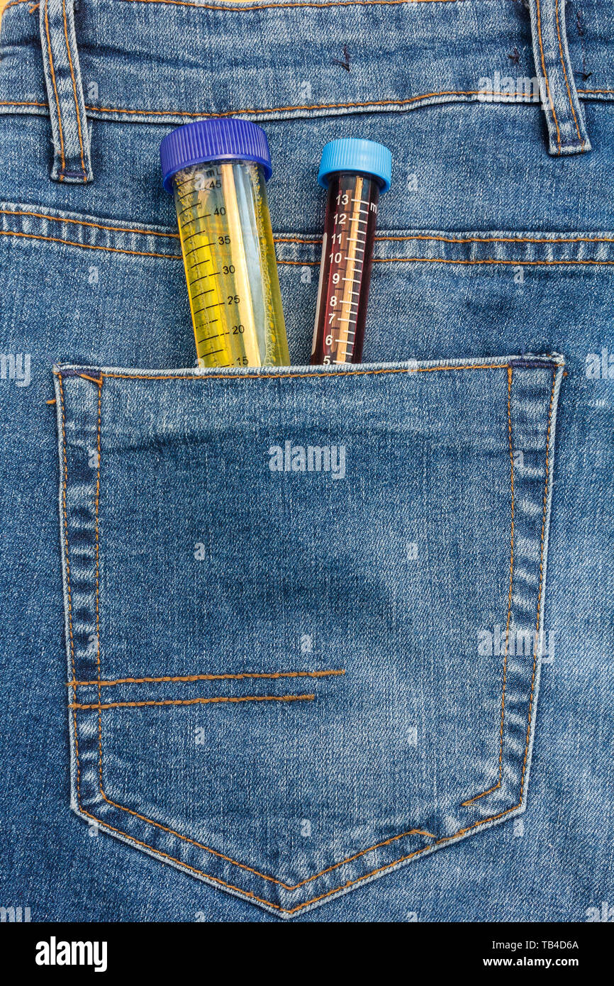 Close Up View To Test Tube Sticking Out from a Blue Jeans Pocket Stock  Photo - Image of medicine, chemistry: 149112276