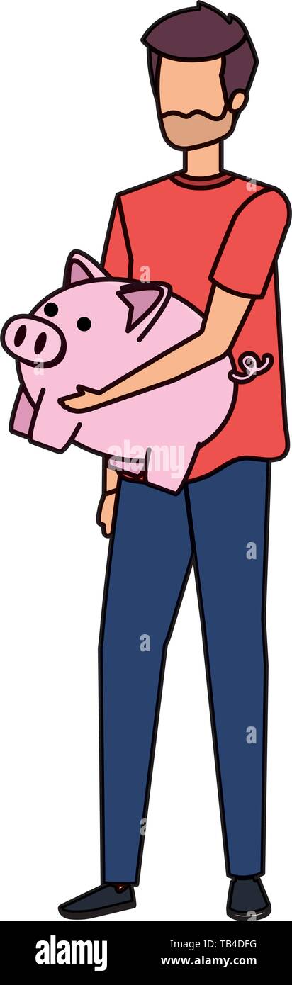 young man lifting piggy savings character Stock Vector Image & Art - Alamy