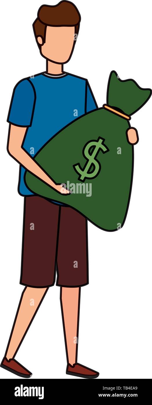 young man lifting money bag Stock Vector Image & Art - Alamy