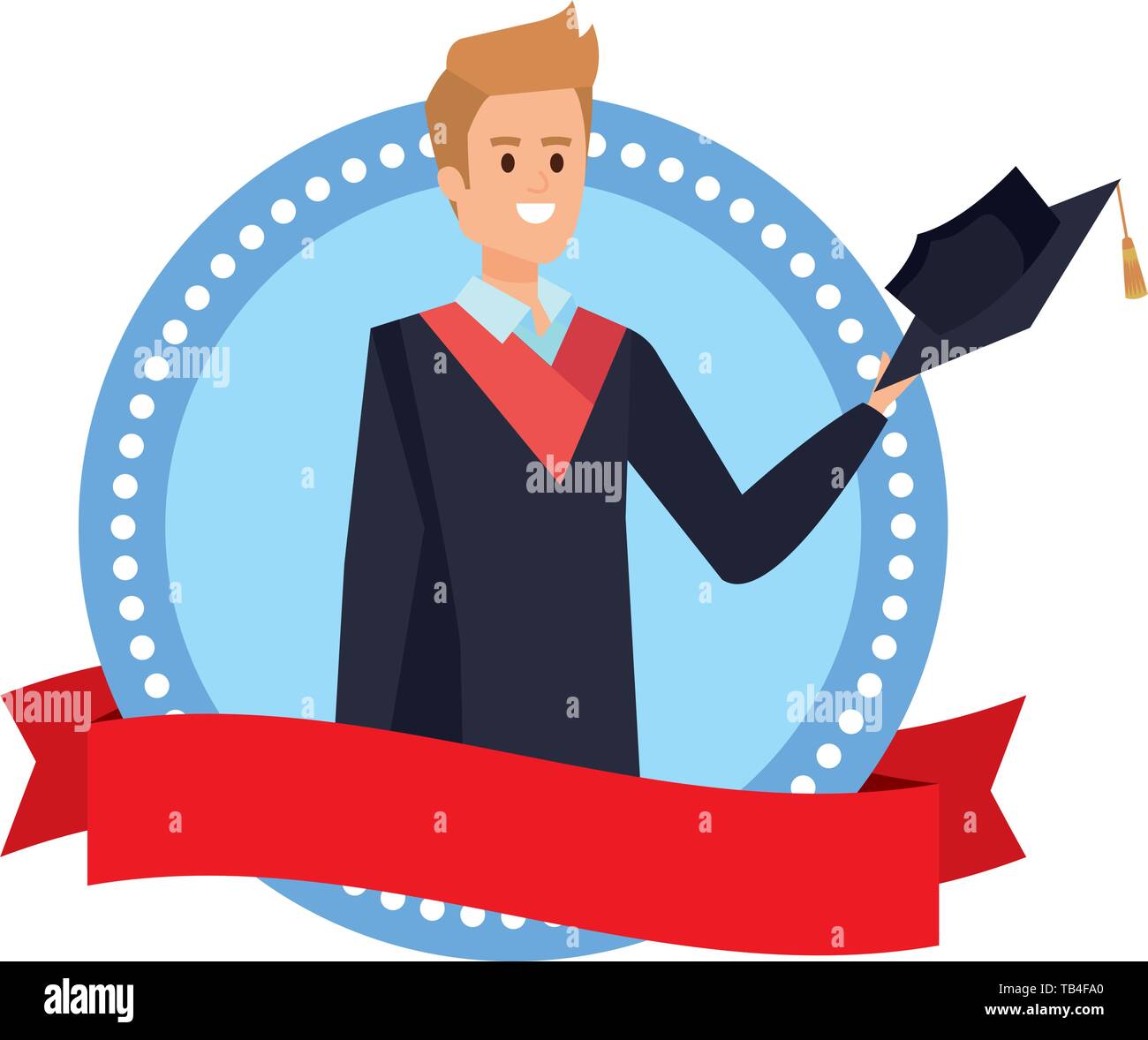 young man student graduated in ribbon emblem Stock Vector Image & Art ...