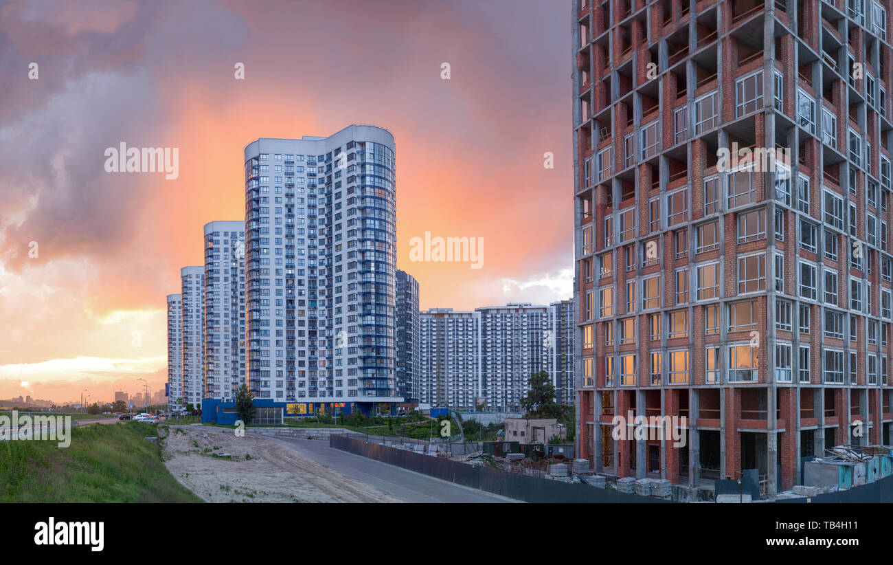 Modern european complex of apartment buildings. And outdoor facilities Stock Photo
