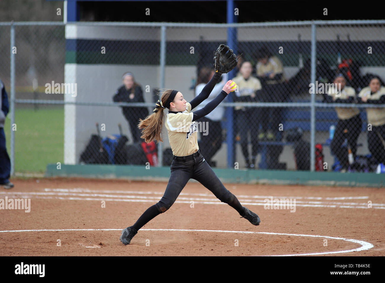 Pitcher In The Circle For Delivering A Pitch To A Waiting North Hitter Usa Stock Photo Alamy