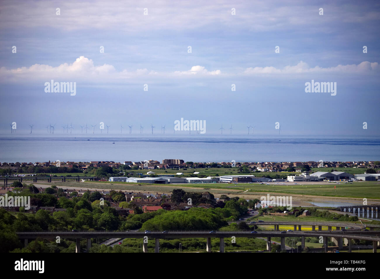 View out to the English Channel over Shoreham Airport Stock Photo