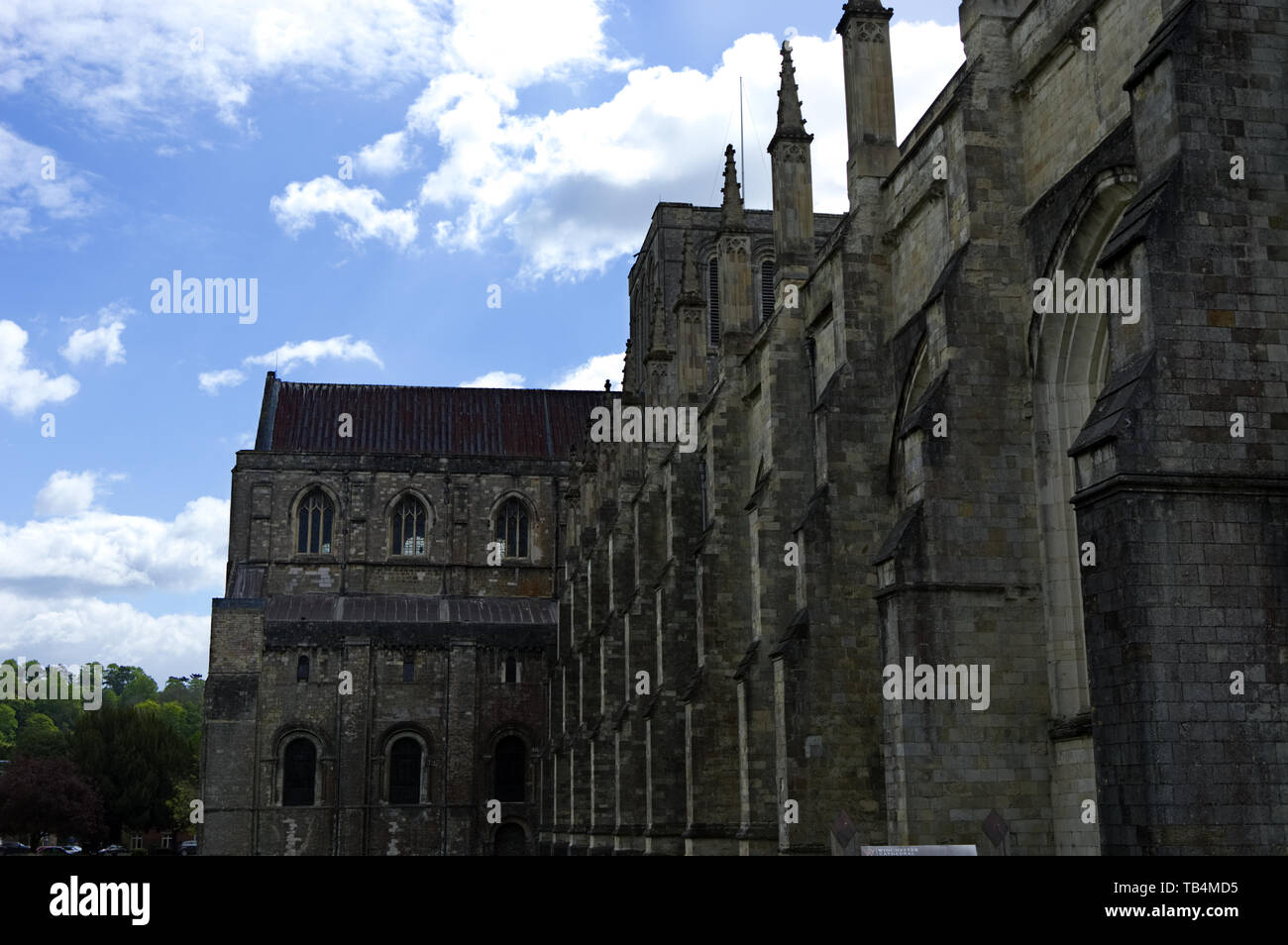 Winchester Cathedral Side View Stock Photo Alamy