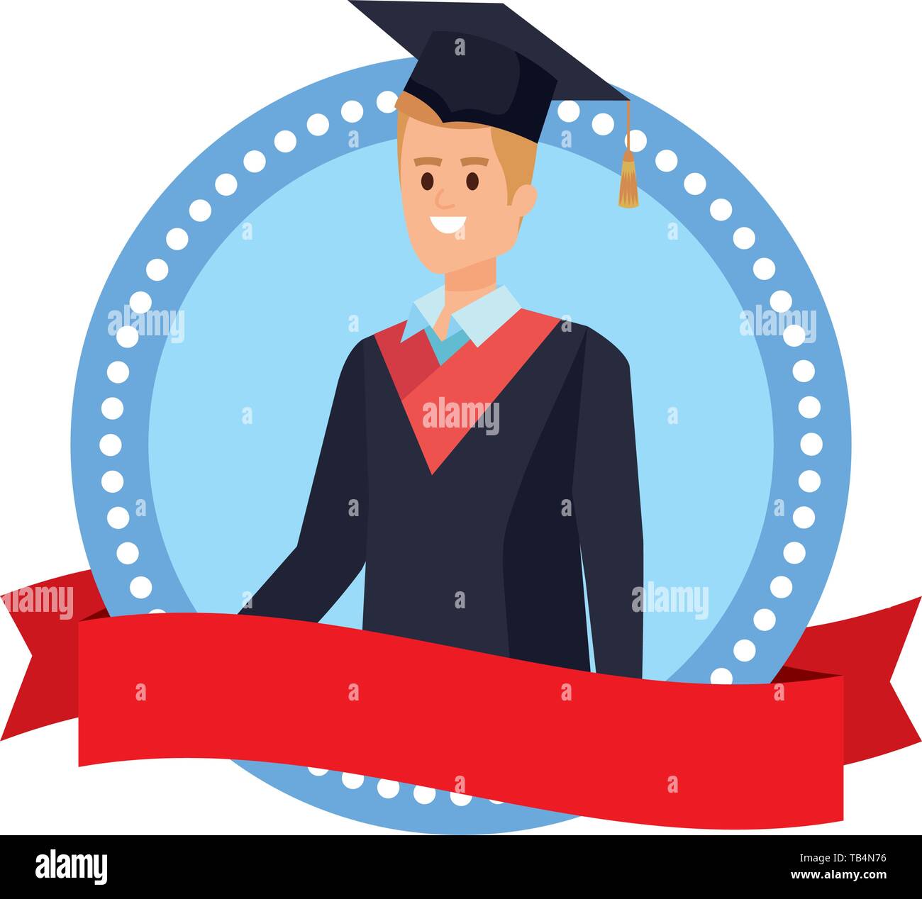 young man student graduated in ribbon emblem Stock Vector Image & Art ...