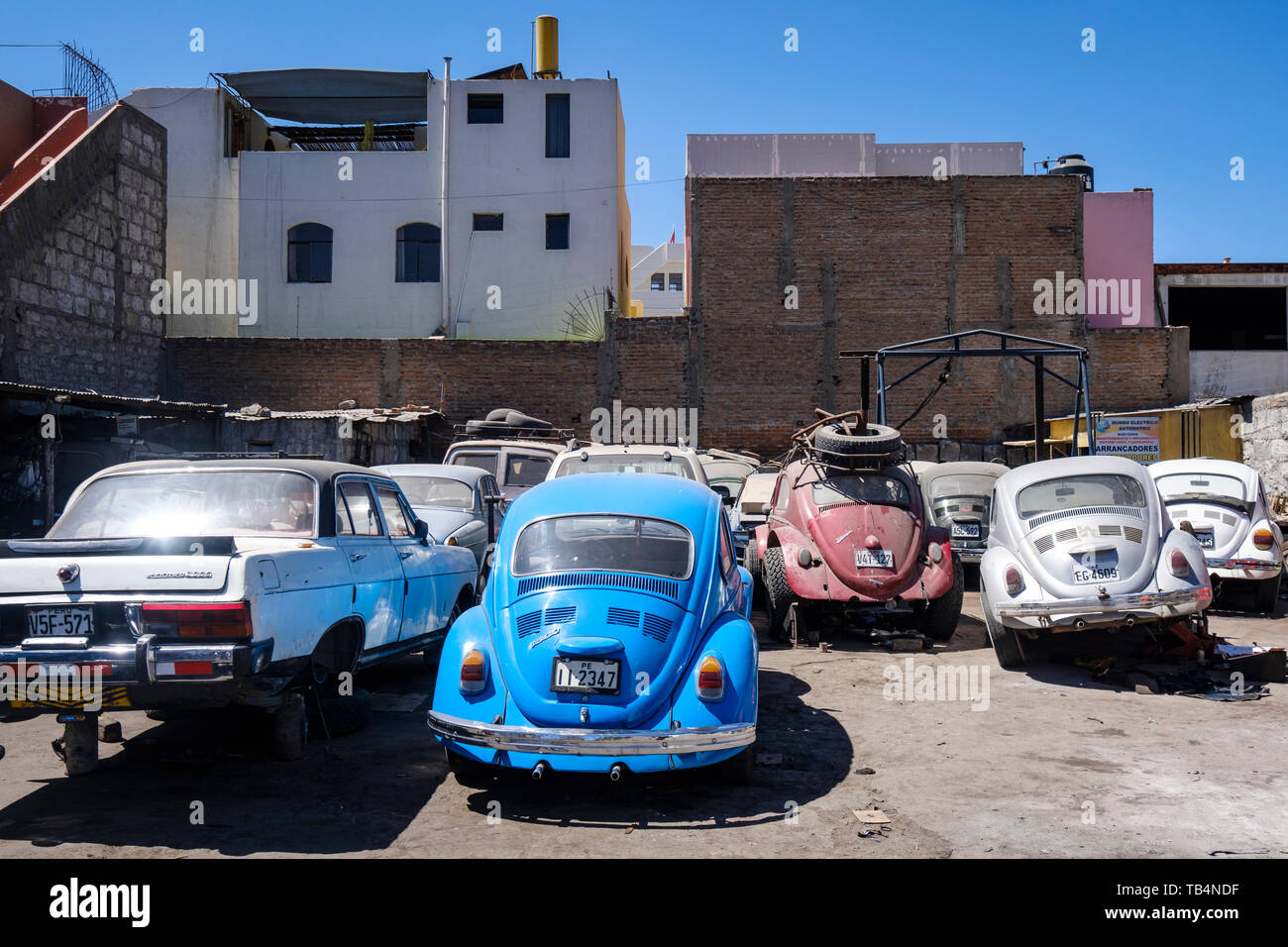 Garage Parking Full Of Classic Cars Like The Volkswagen Beetle For