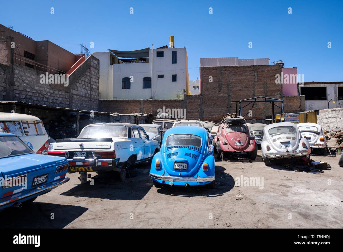 Garage Parking Full Of Classic Cars Like The Volkswagen Beetle For