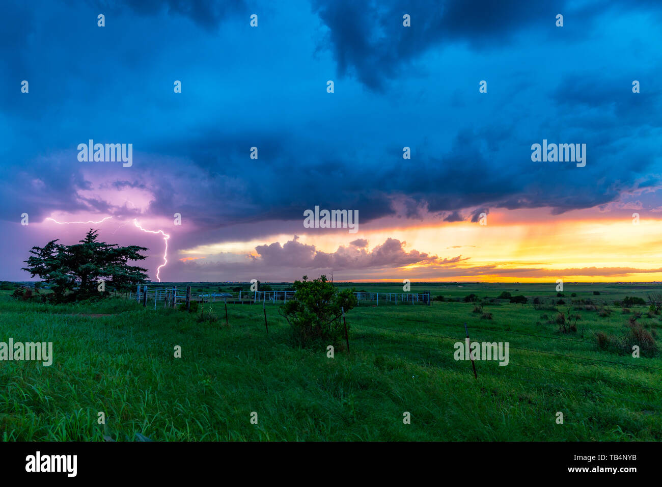 Lightning Strike at Sunset Stock Photo