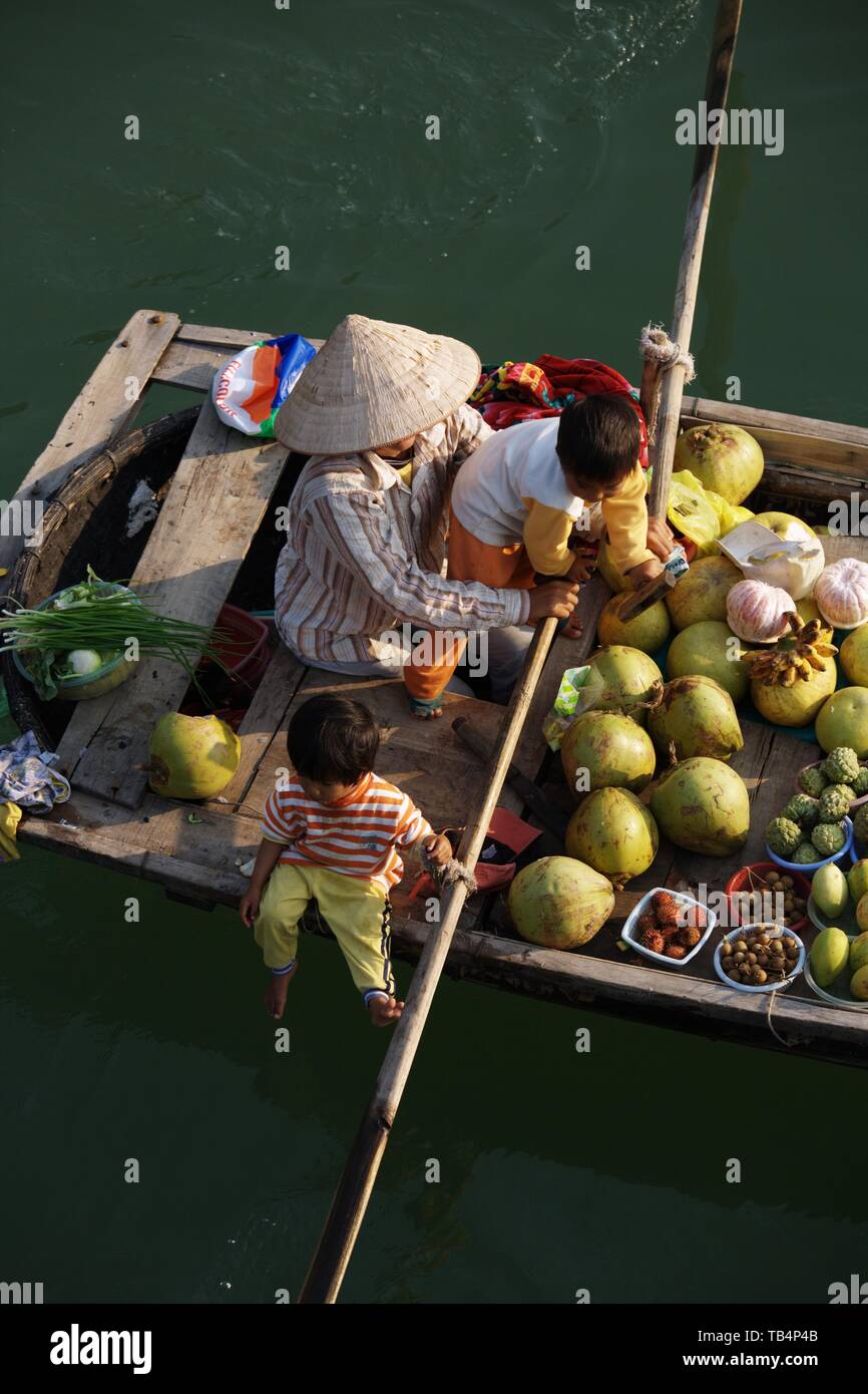 Selling fruit on Halong Bay Stock Photo