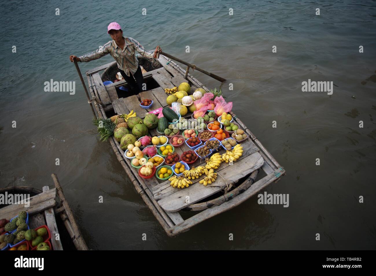 Selling fruit in Halong Bay Stock Photo