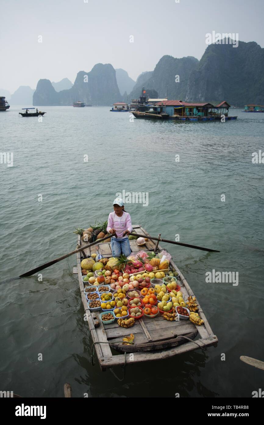 Selling fruit in Halong Bay Stock Photo