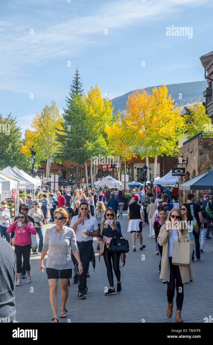 Vail, Colorado and the Vail Farmers Market at Vail Village Stock Photo