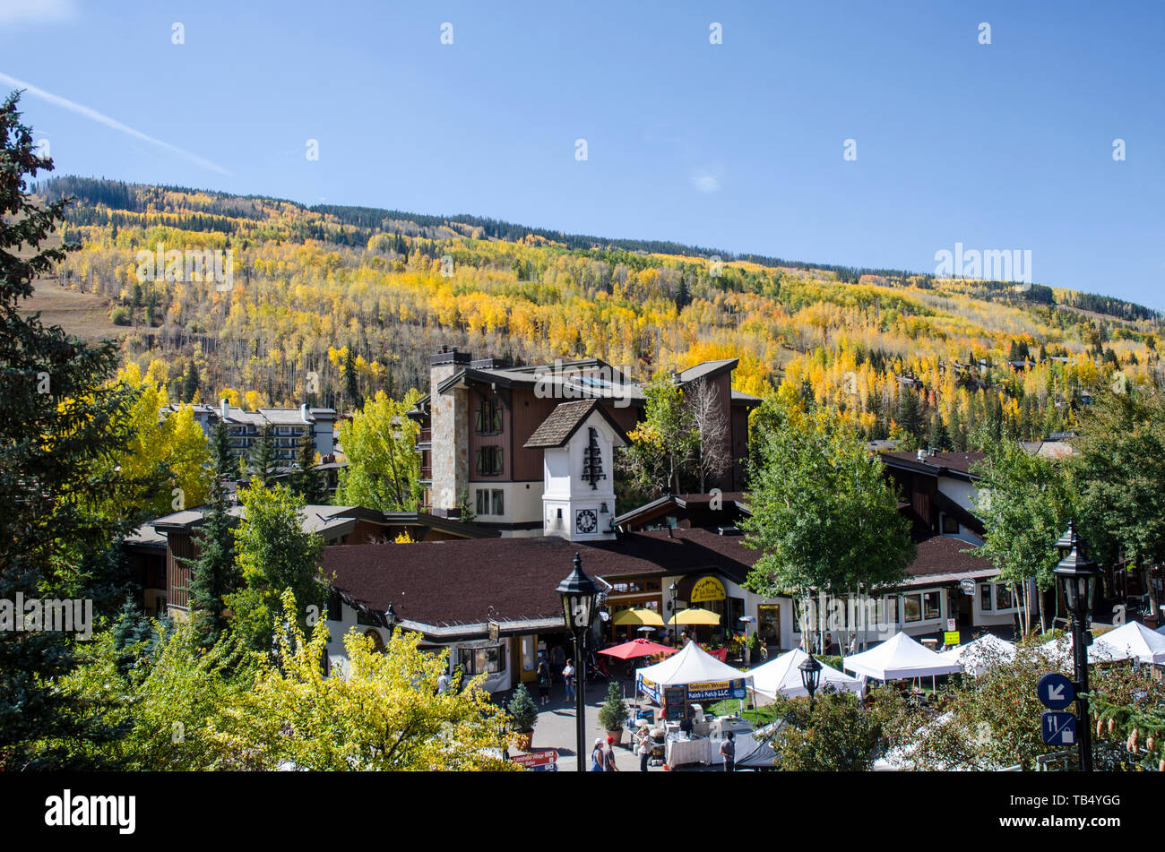 Vail, Colorado and the Vail Farmers Market at Vail Village Stock Photo
