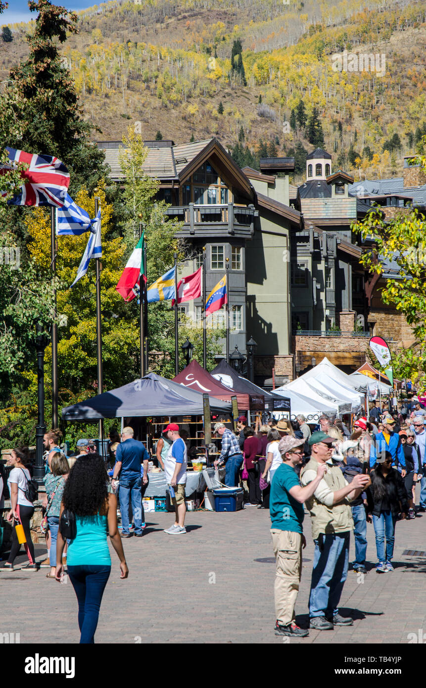 Vail, Colorado and the Vail Farmers Market at Vail Village Stock Photo