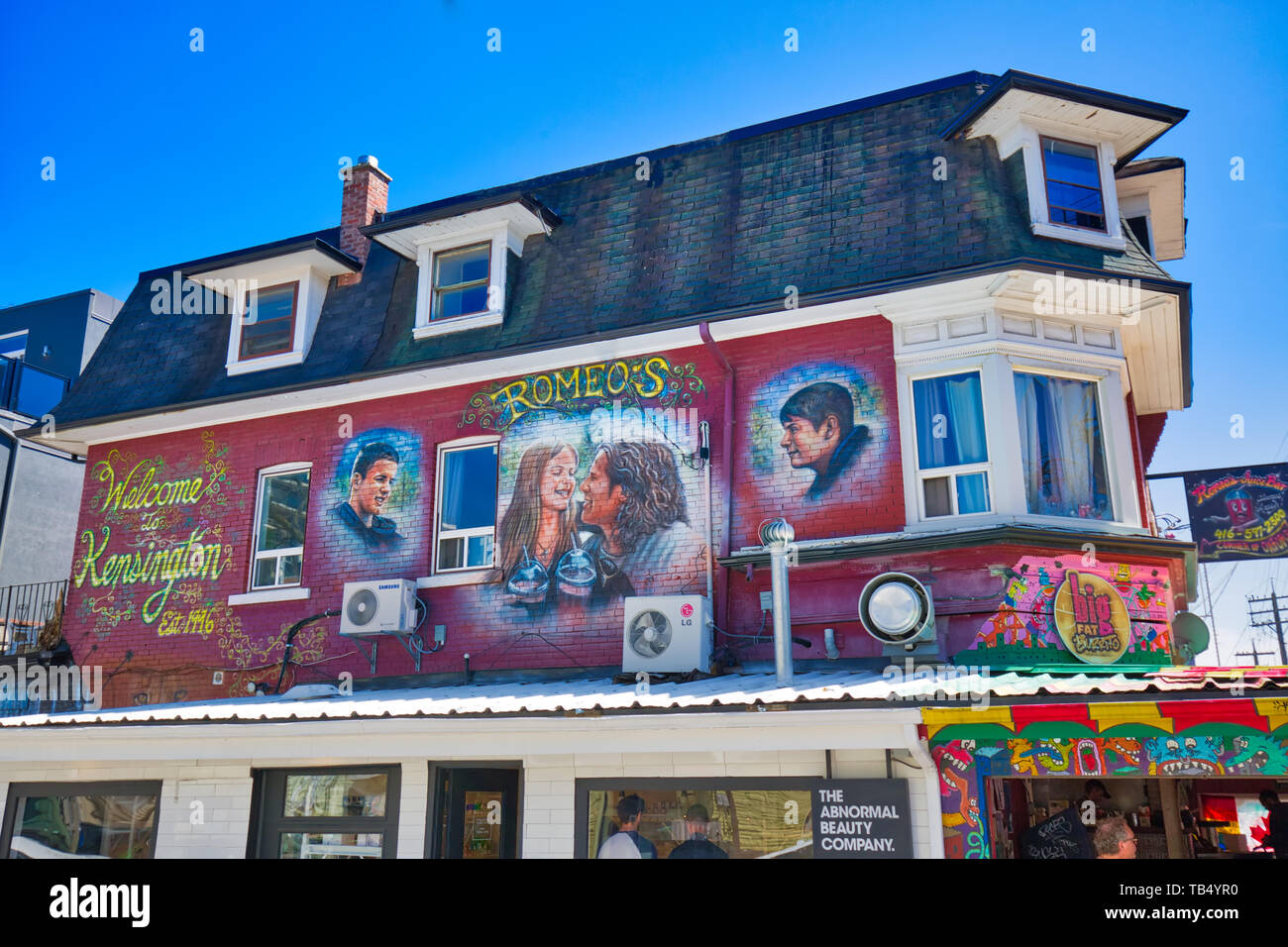Toronto, Canada-5 May, 2019: Kensington market, a distinctive multicultural neighbourhood in Downtown Toronto, designated a National Historic Site of  Stock Photo