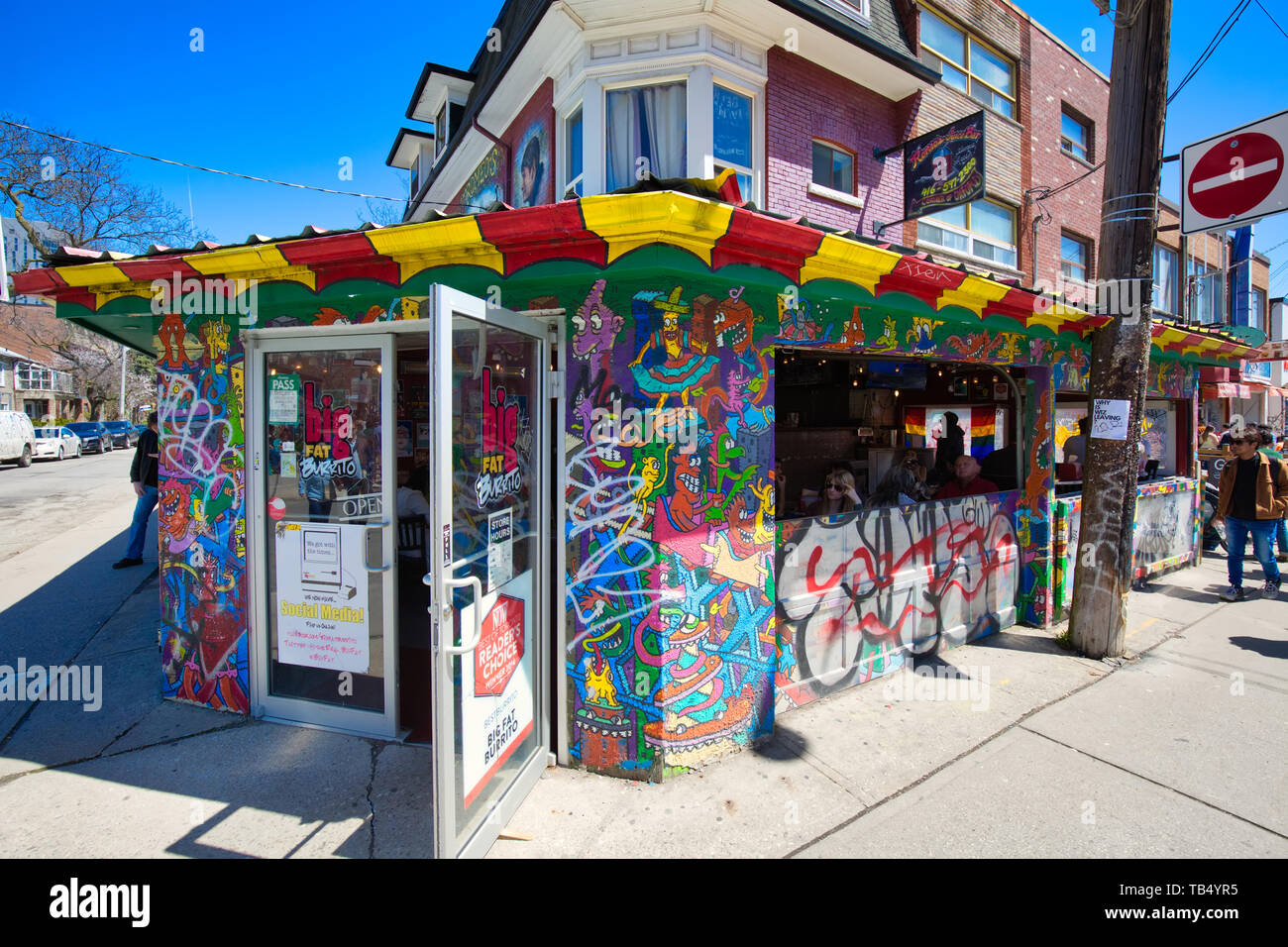 Toronto, Canada-5 May, 2019: Kensington market, a distinctive multicultural neighbourhood in Downtown Toronto, designated a National Historic Site of  Stock Photo