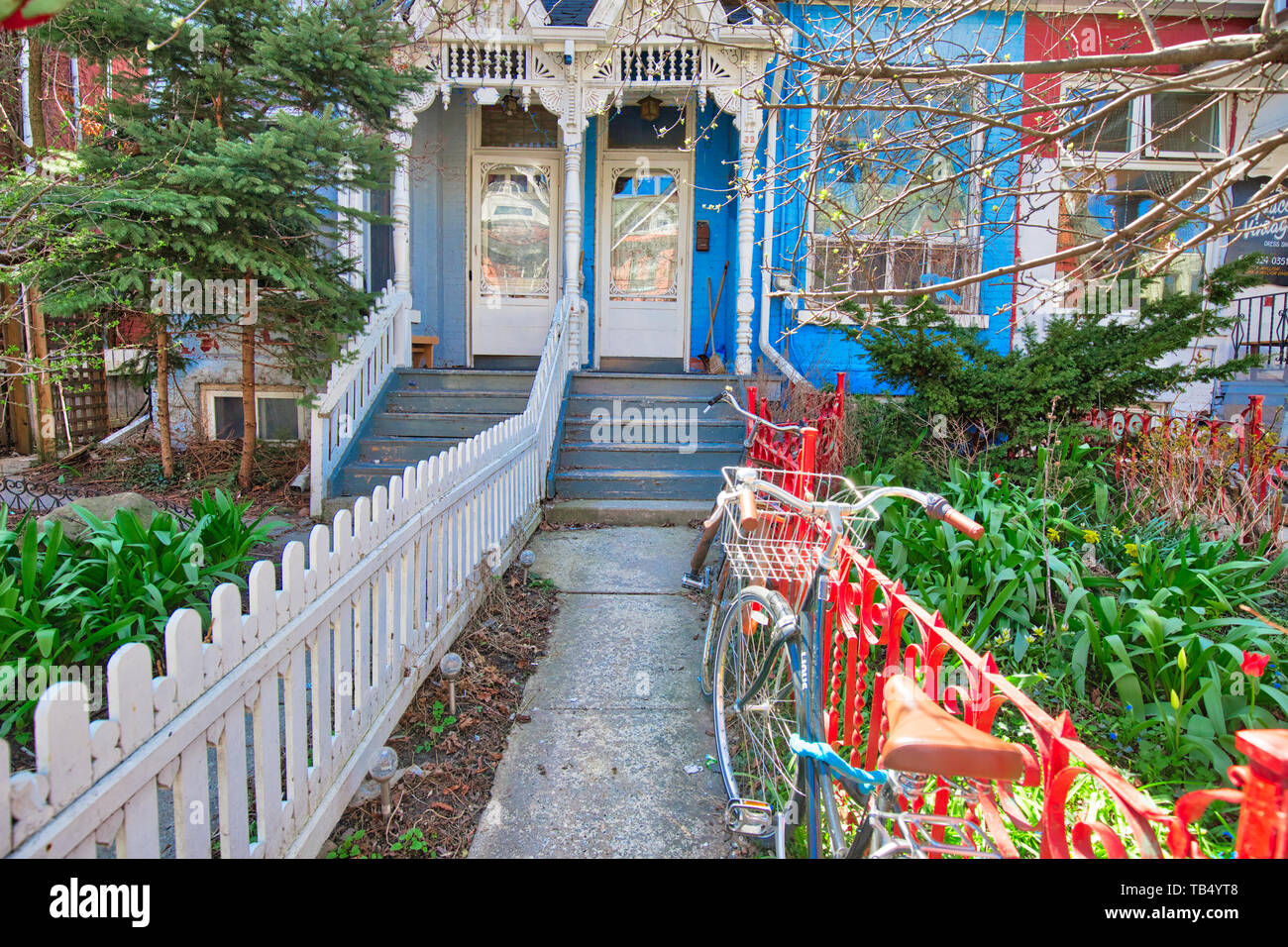 Toronto, Canada-5 May, 2019: Kensington market, a distinctive multicultural neighbourhood in Downtown Toronto, designated a National Historic Site of  Stock Photo