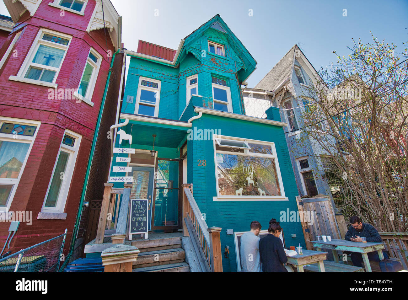 Toronto, Canada-5 May, 2019: Kensington market, a distinctive multicultural neighbourhood in Downtown Toronto, designated a National Historic Site of  Stock Photo