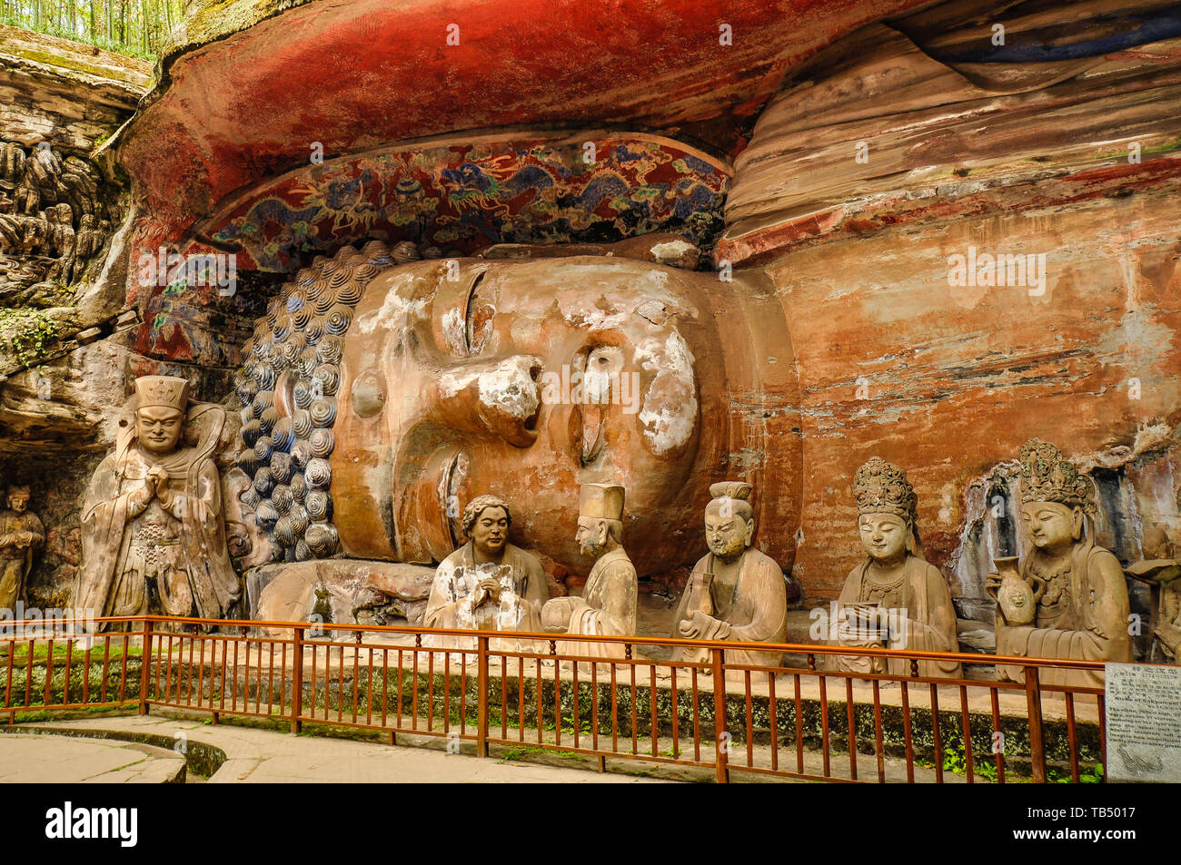 Ancient Giant Stone Cliff Carving of Buddha in Parinirvana - Dazu, China Stock Photo
