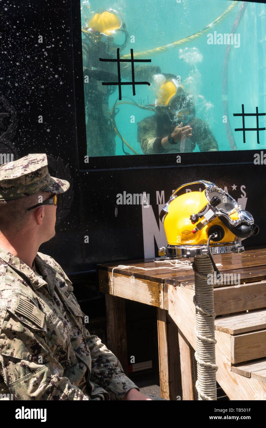 Underwater diving display, Fleet  Week 2019, Times Square, NYC, USA Stock Photo