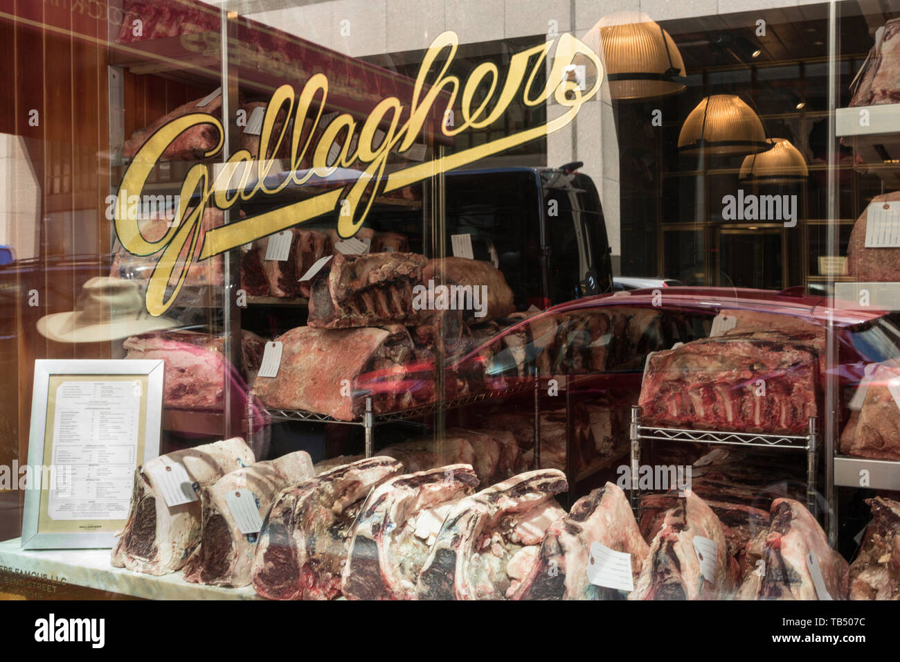 Gallaghers Steakhouse Meat Locker Window, NYC Stock Photo Alamy