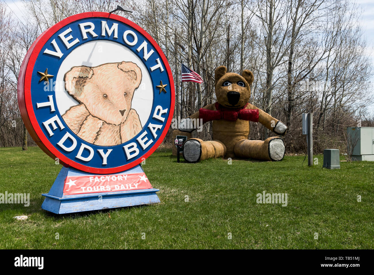 A logo sign outside of the headquarters of the Vermont Teddy Bear