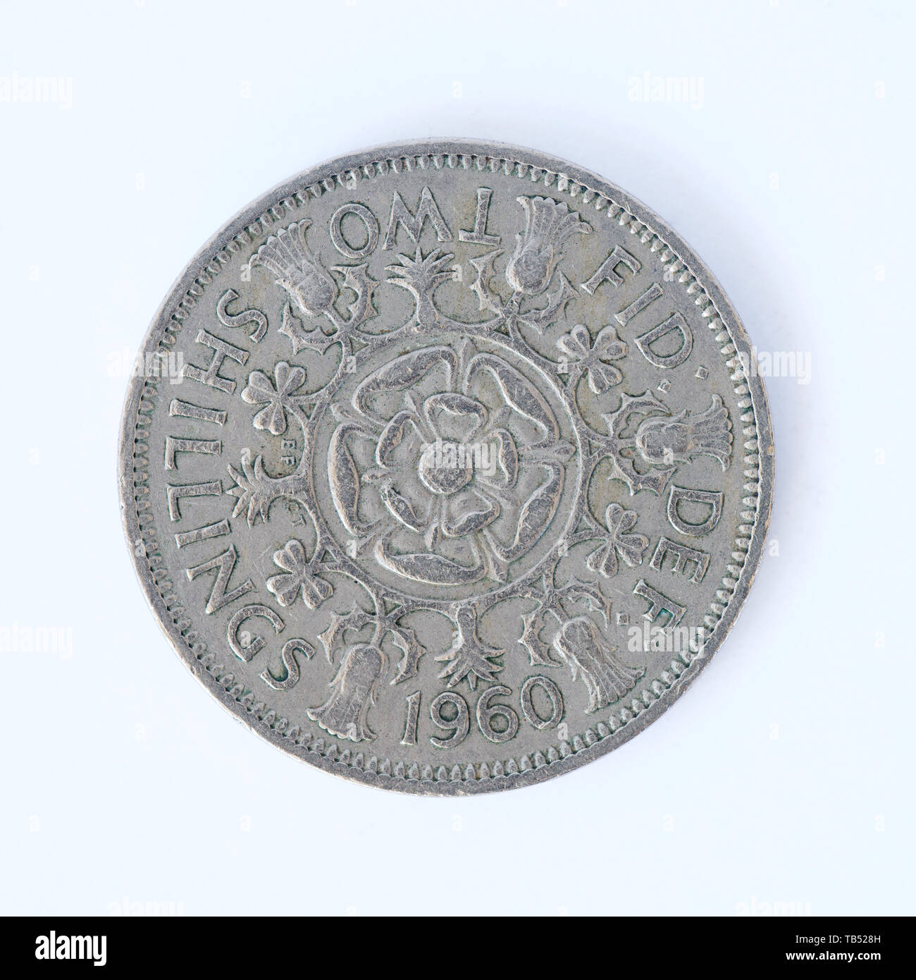 British Two Shillings coin - 1960 Stock Photo