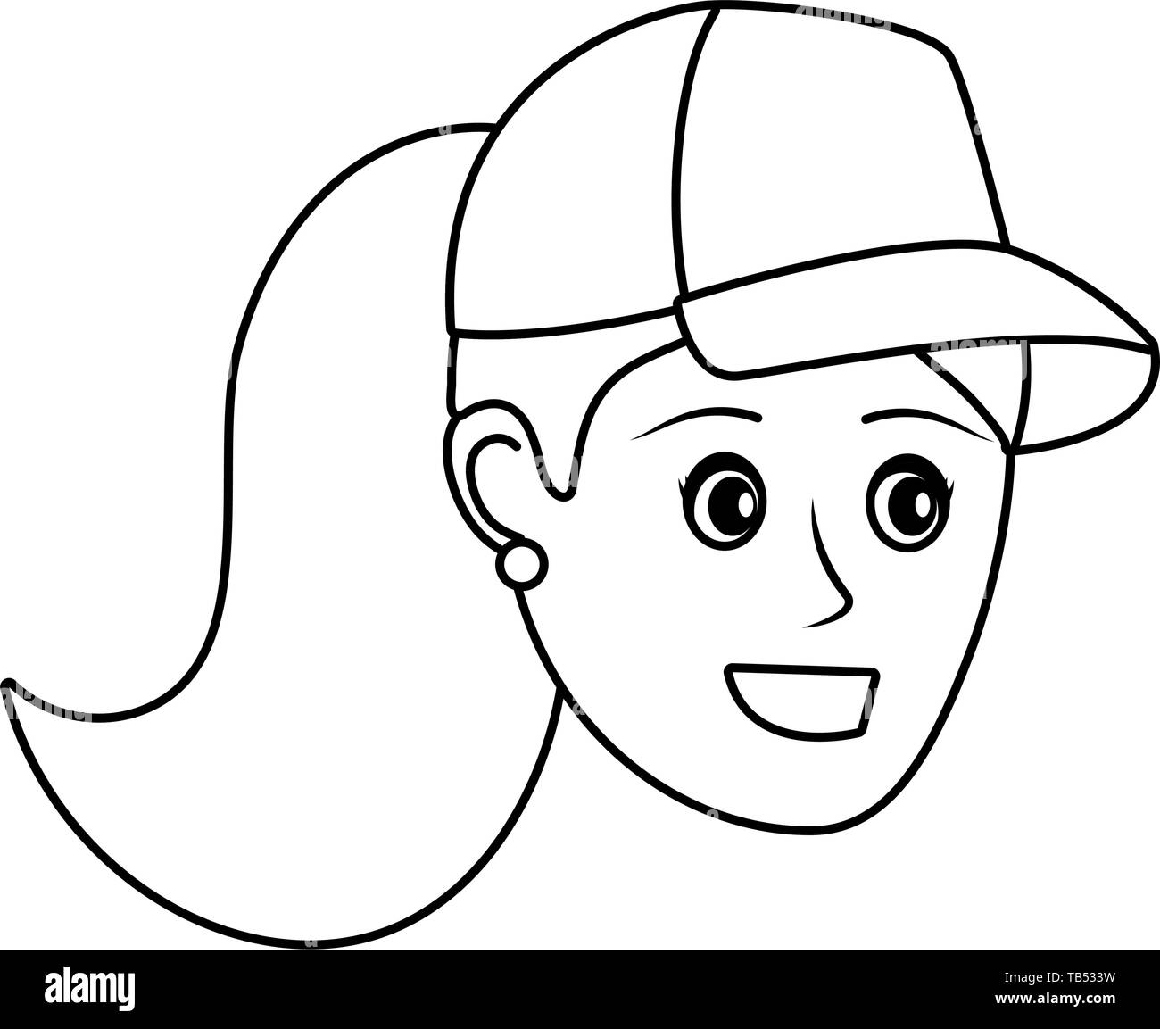 young woman face wearing cap isolated cartoon vector illustration