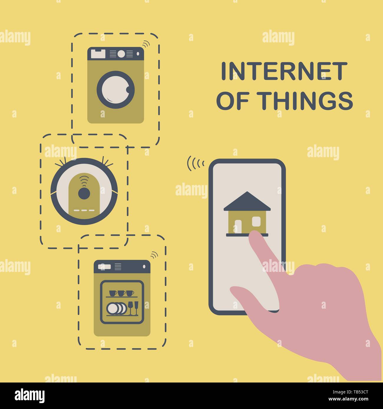 Person's hand operating smart home appliances with device. Remote