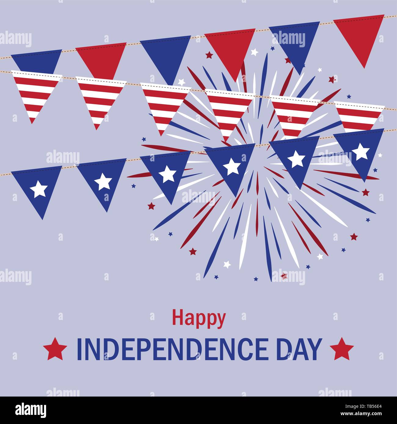 happy Independence Day usa pattern party flags and firework in blue and red colors vector illustration EPS10 Stock Vector