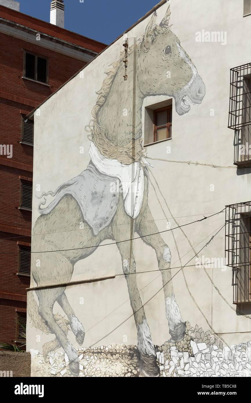 Horse, Mural, Street Art, Old Town Carme, Valencia, Spain Stock Photo