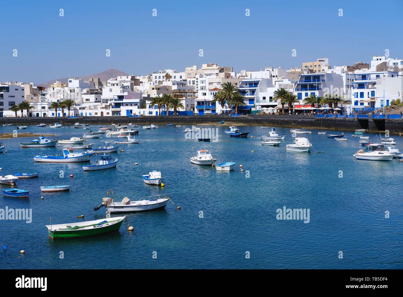 Fishing boats, Lagoon Charco de San Gines, Arrecife, Lanzarote, Canary Islands, Spain Stock Photo