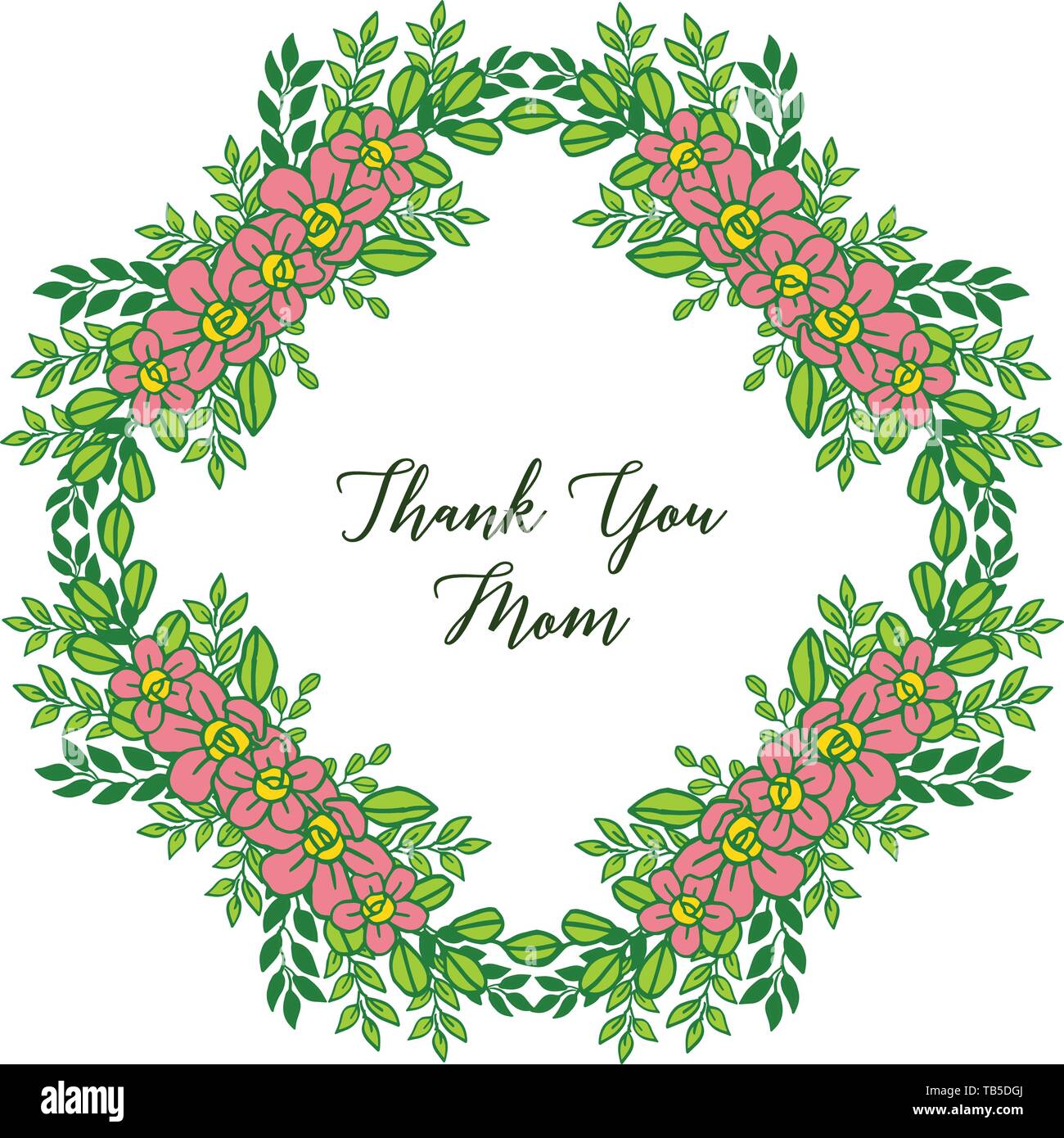 Vector Illustration Various Elegant Leaf Flower Frame With Banner Thank You Mom Hand Drawn Stock