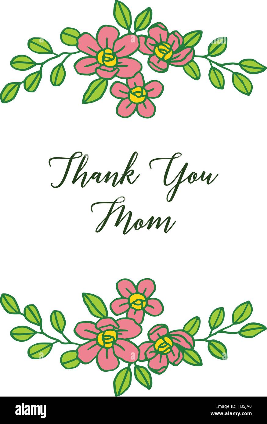 Vector illustration letter thank you mom for pink bouqet frames hand ...