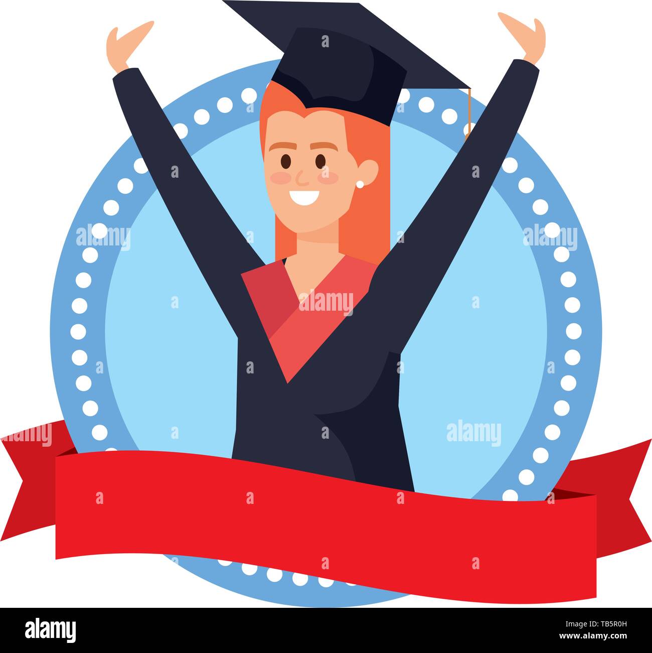 woman student graduated celebrating in emblem with ribbon Stock Vector ...