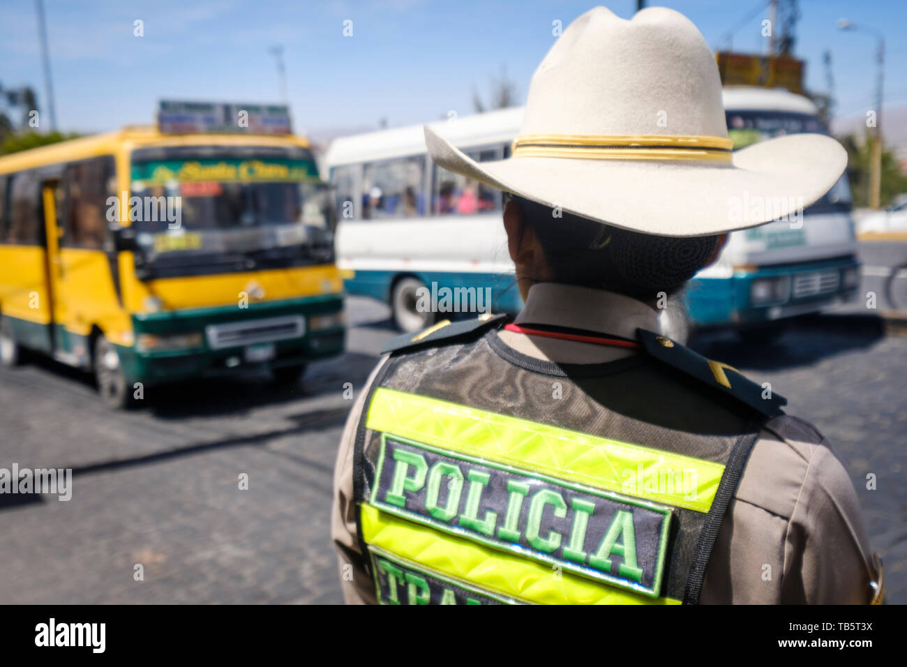 Traffic police officer in Arequipa, Peru Stock Photo