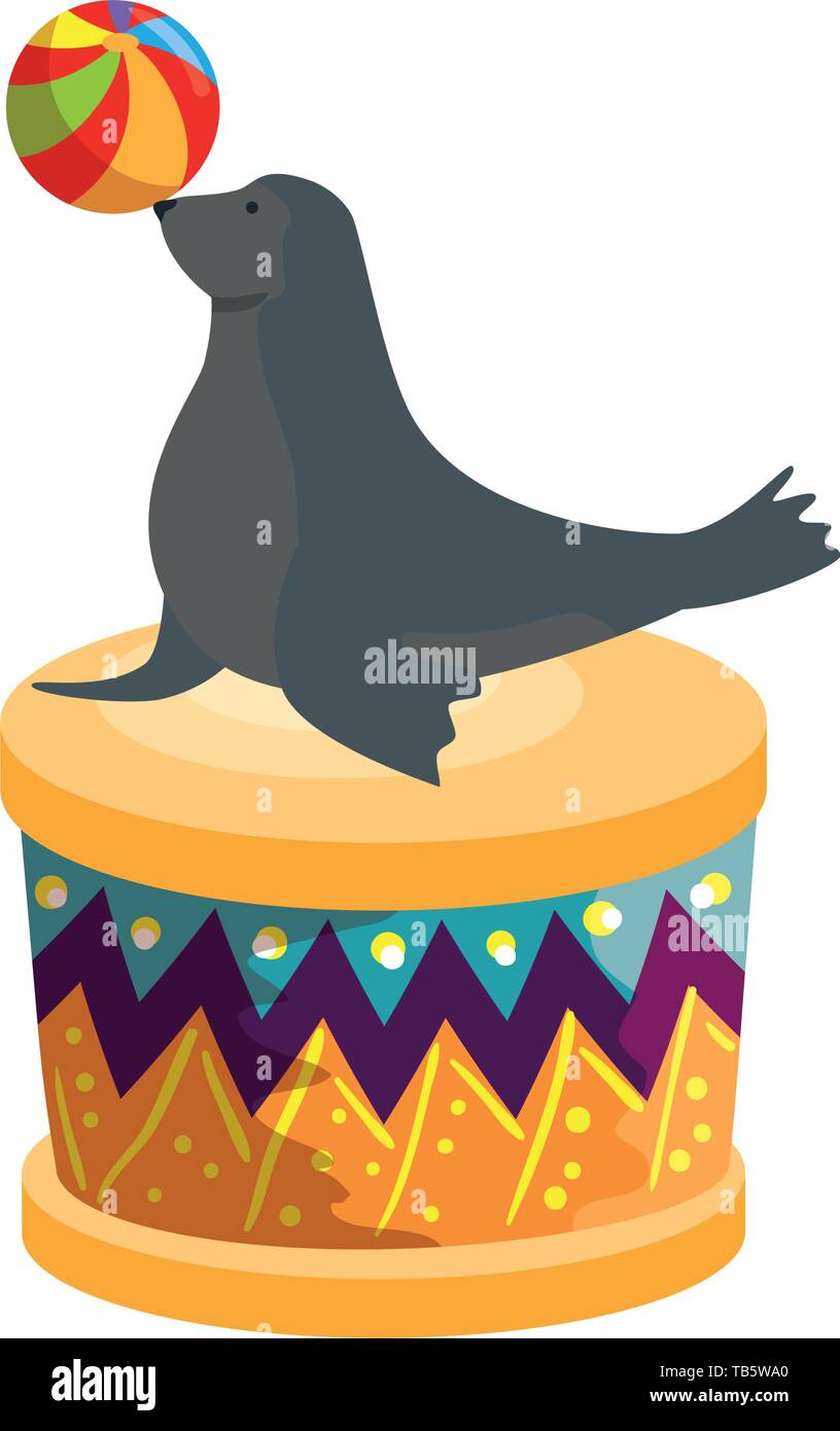circus seal marine playing with balloon in stage Stock Vector