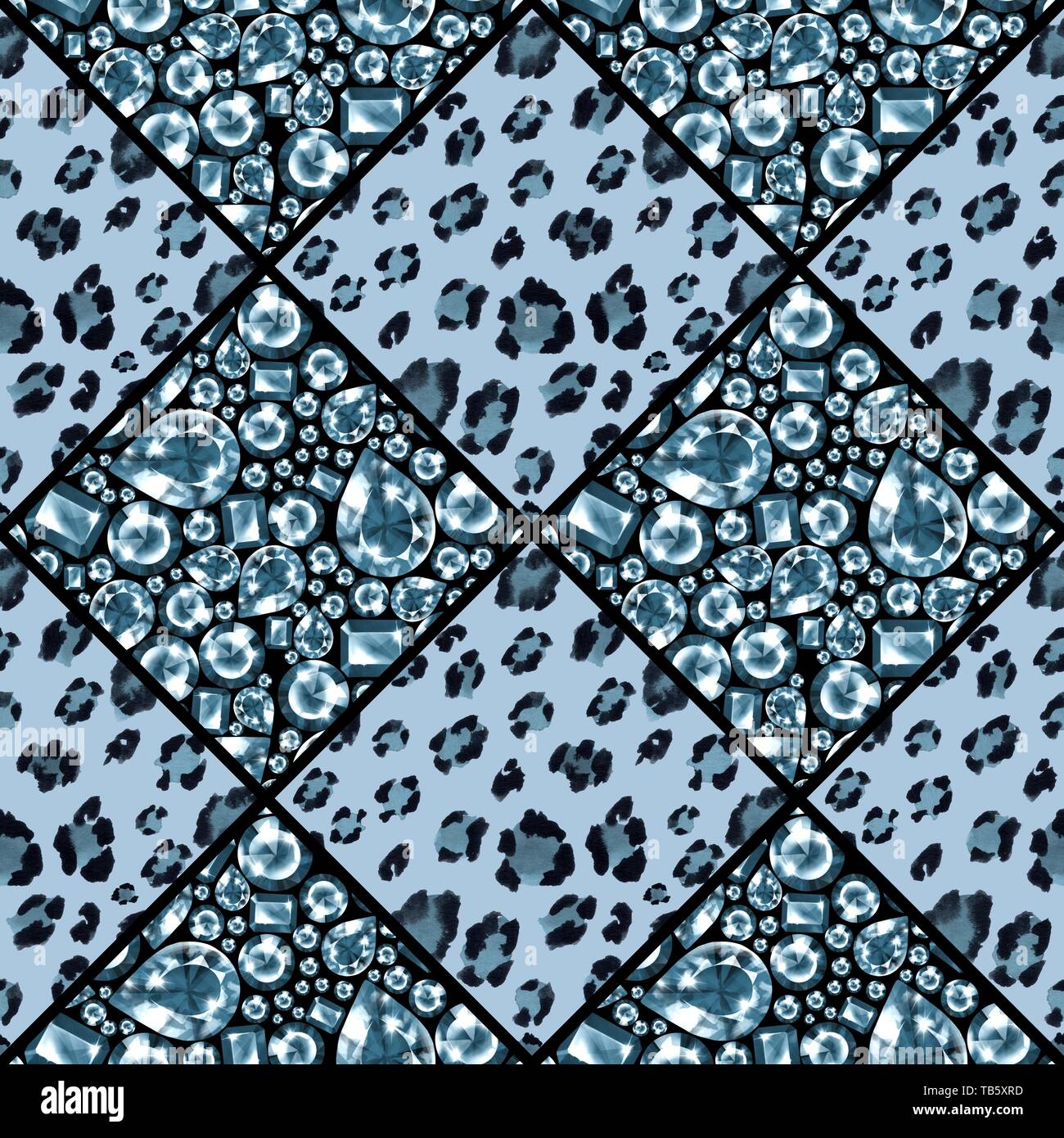 Leopard spots and gems seamless pattern Stock Photo