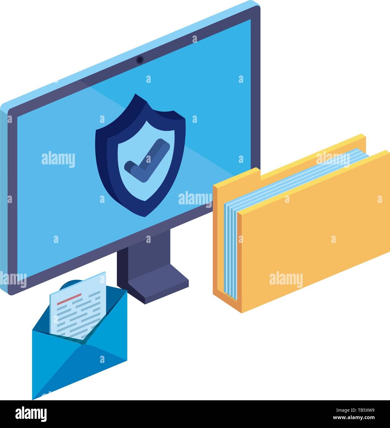 computer monitor with folder and envelope Stock Vector